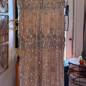 Adrianna Papell Silver and Cream Wedding Dress